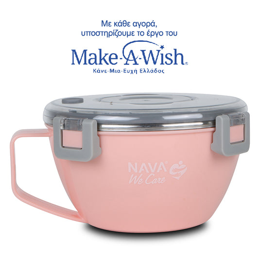 Round stainless steel insulated lunch box "We Care", pink 850ml