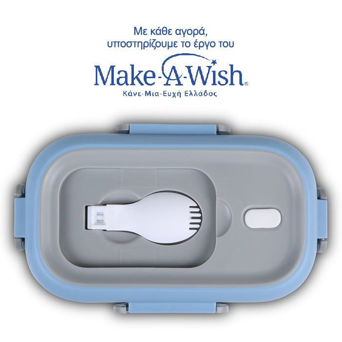 Rectangular stainless steel lunch box "We Care", blue 800ml Rectangular stainless steel lunch box "We Care", blue 800ml