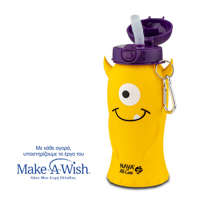 Silicon water bottle "We Care", yellow monster 500ml Silicon water bottle "We Care", yellow monster 500ml