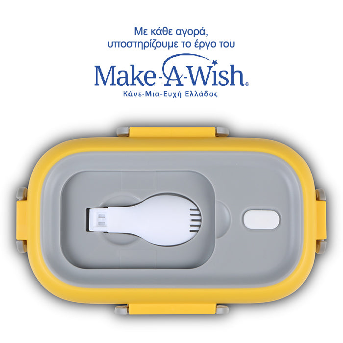 Rectangular stainless steel lunch box "We Care", yellow 800ml Rectangular stainless steel lunch box "We Care", yellow 800ml