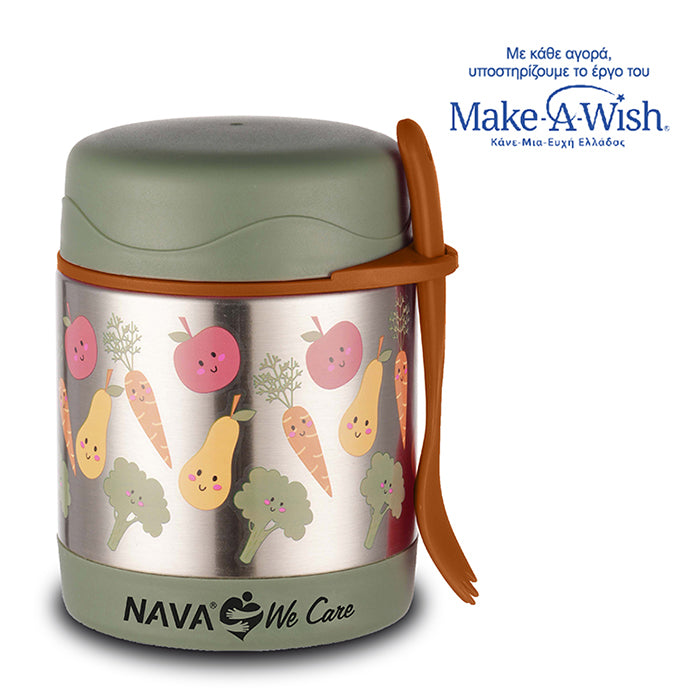 Round stainless steel insulated lunch box "We Care", green 350ml Round stainless steel insulated lunch box "We Care", green 350ml
