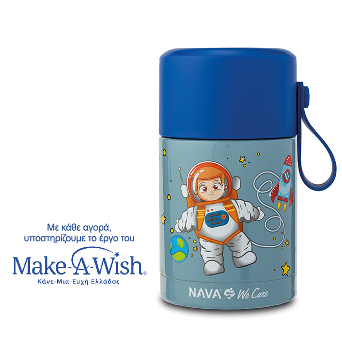 Round stainless steel insulated lunch box "We Care", blue 400ml Round stainless steel insulated lunch box "We Care", blue 400ml