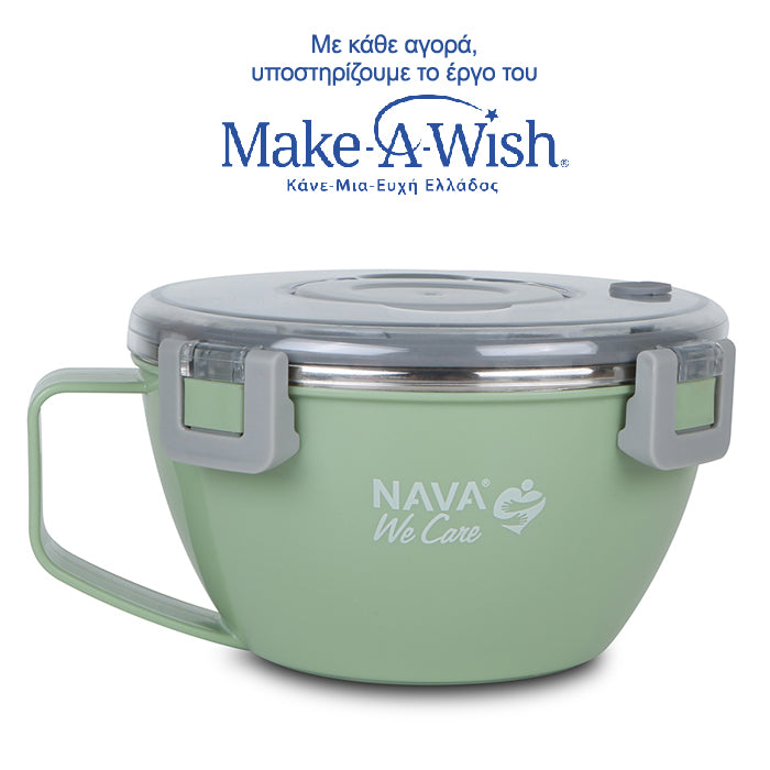 Round stainless steel insulated lunch box "We Care", green 850ml Round stainless steel insulated lunch box "We Care", green 850ml