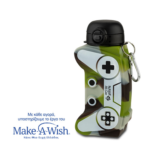 Silicon water bottle "We Care", army game joystick 600ml