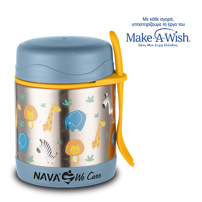 Round stainless steel insulated lunch box "We Care", blue 350ml Round stainless steel insulated lunch box "We Care", blue 350ml