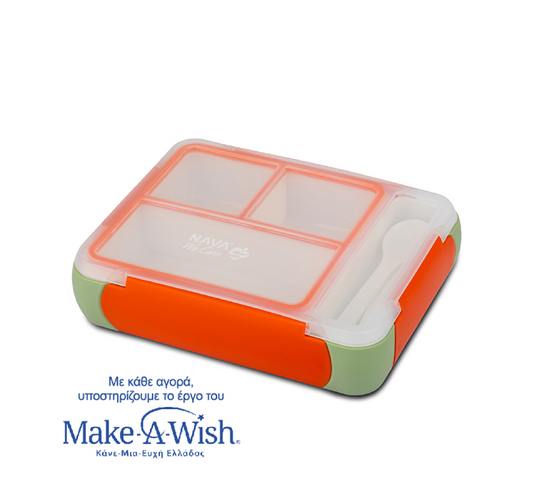 Rectangular plastic food container Bento"We Care", green-orange 800ml