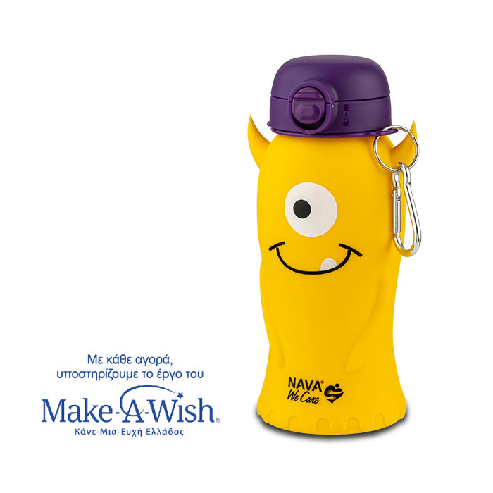 Silicon water bottle "We Care", yellow monster 500ml Silicon water bottle "We Care", yellow monster 500ml
