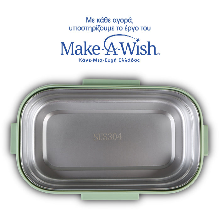 Rectangular stainless steel lunch box "We Care", green 800ml Rectangular stainless steel lunch box "We Care", green 800ml