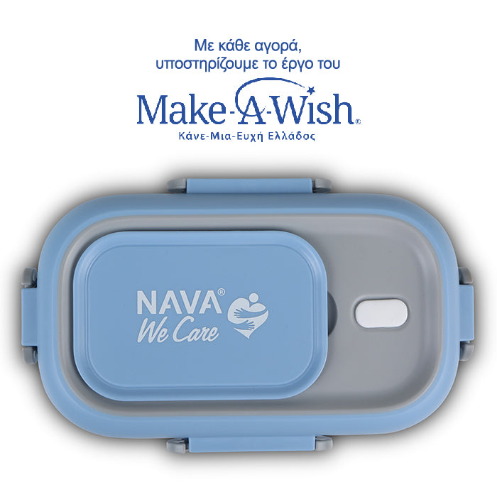 Rectangular stainless steel lunch box "We Care", blue 800ml Rectangular stainless steel lunch box "We Care", blue 800ml