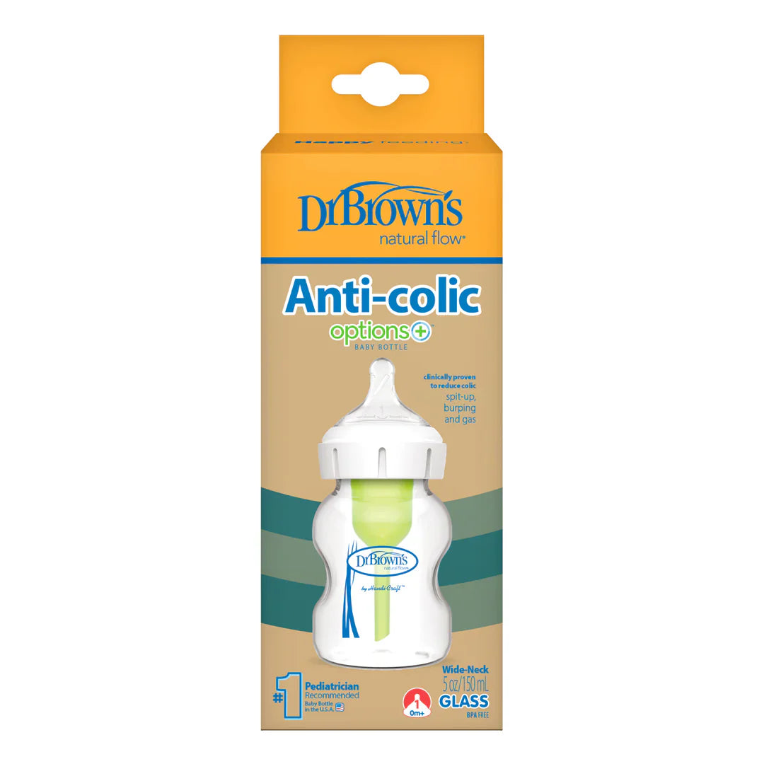 Dr. Brown’s – Biberon Qelqi Anti-Kolikë Options+ me Qafë të Gjerë 0m+ Dr. Brown’s – Biberon Qelqi Anti-Kolikë Options+ me Qafë të Gjerë 0m+