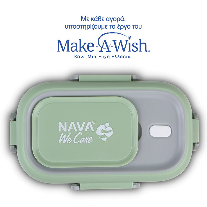 Rectangular stainless steel lunch box "We Care", green 800ml