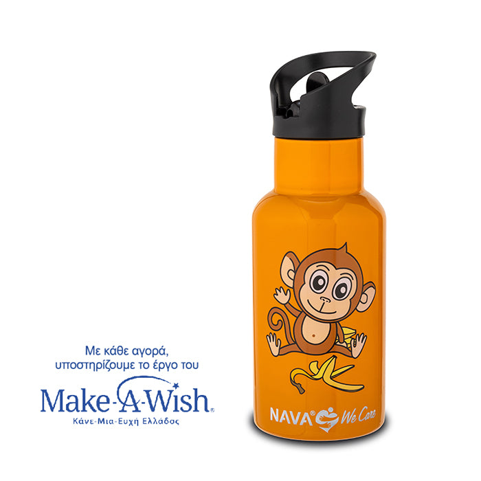 Stainless steel vacuum travel bottle "We Care", orange 350ml