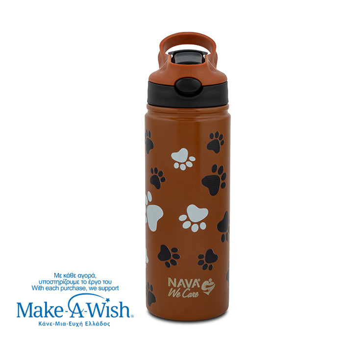 Stainless steel vacuum travel bottle with straw "We Care", Paw Prints 500ml