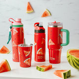Stainless steel vacuum travel bottle with straw "We Care", Watermelon 500ml