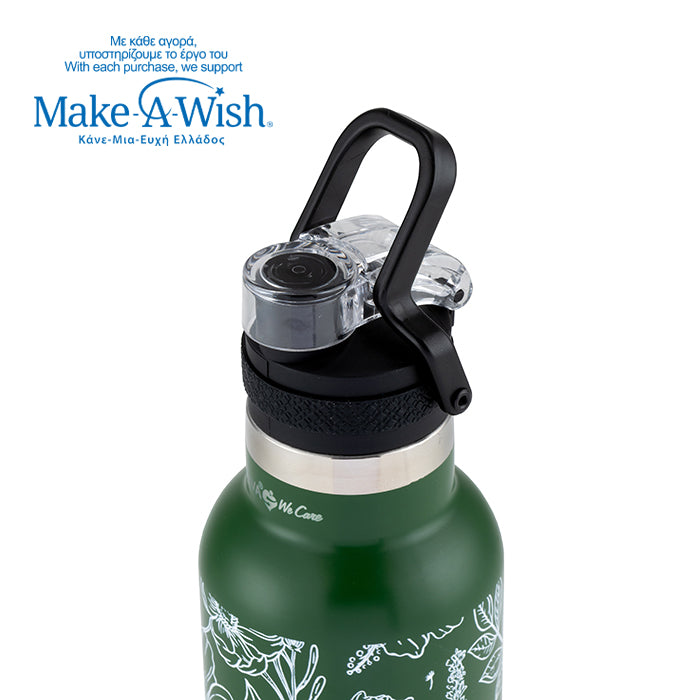 Stainless steel vacuum travel bottle with pouring lid "We Care", Sketch Floral 500ml