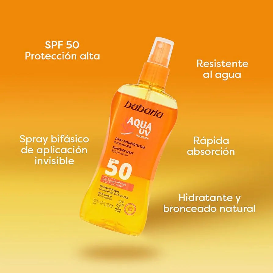 BABARIA 1060372 Beauty Care Spray Aqua Bifasica SPF50 UV 200ml for Adults, Made for Long-Lasting Everyday Fragrance wear, 200ml, spf50