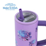 Stainless steel thermos tumbler with plastic straw "We Care", Purple Floral 900ml