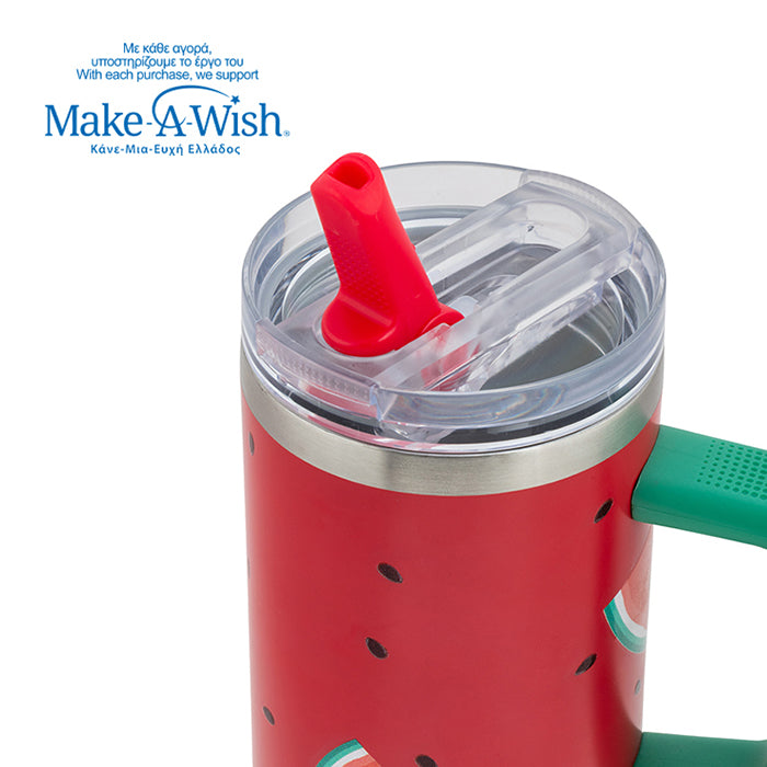 Stainless steel thermos tumbler with sip straw "We Care", Watermelon 900ml