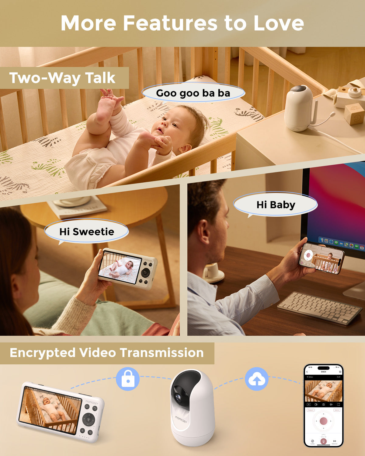Momcozy 5-Inch Dual-mode Smart Baby Monitor with 2 Camera -BM04