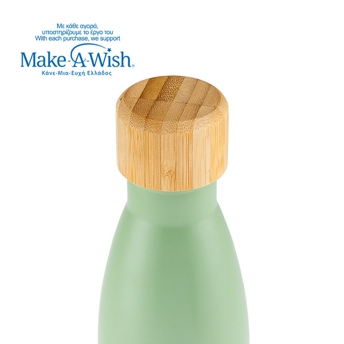 Stainless steel vacuum travel bottle bamboo "We care", Green Floral 500ml