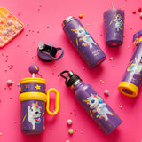 Stainless steel vacuum travel bottle with pouring lid "We Care", Purple Unicorn 500ml