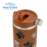 Stainless steel thermos tumbler with sip straw "We Care", Paw Prints 900ml