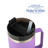 Stainless steel insulated travel mug with plastic straw "We Care", lilac 900ml