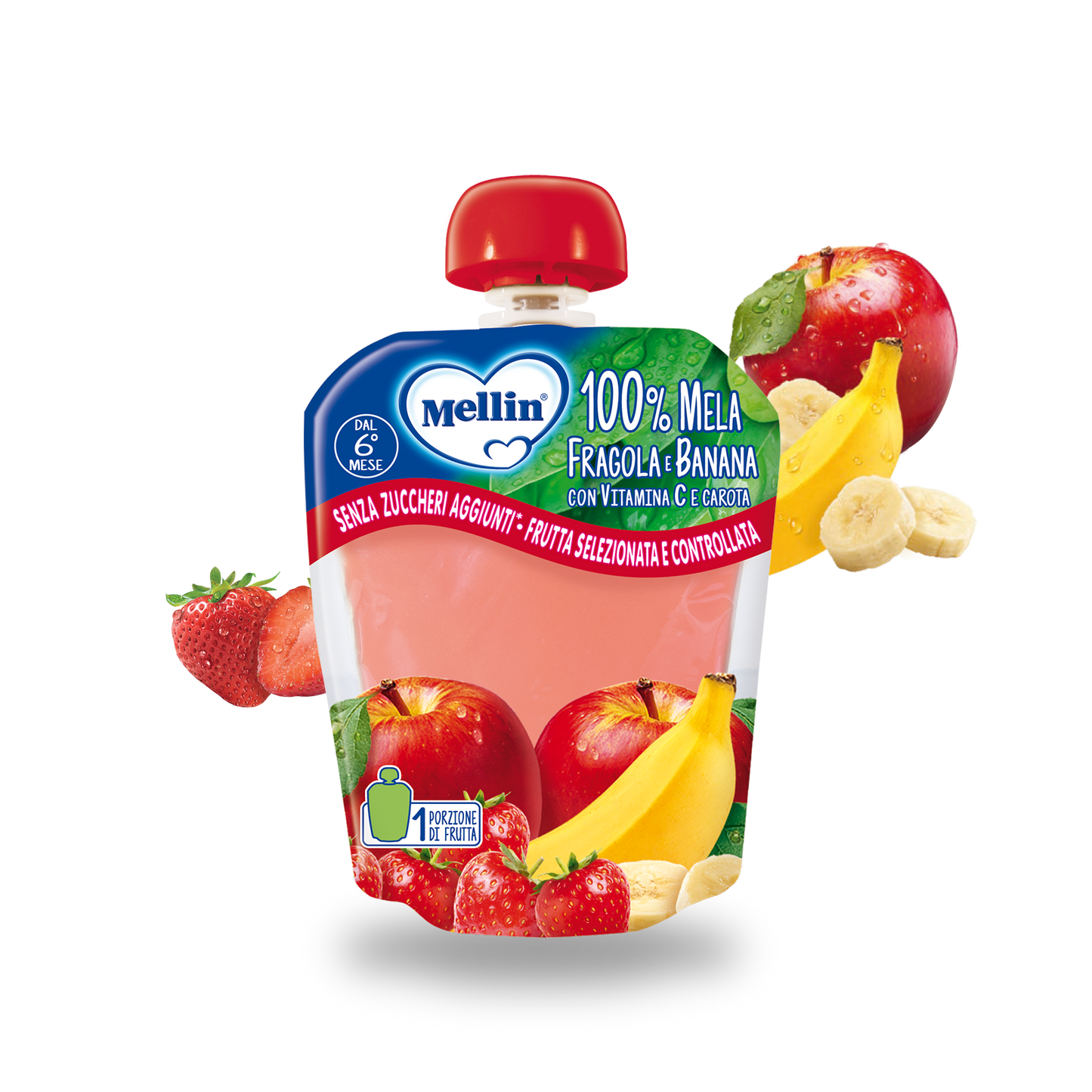 Merenda 100% Mela, fragola e banana con Vitamina C e carota Confezione da 90 g