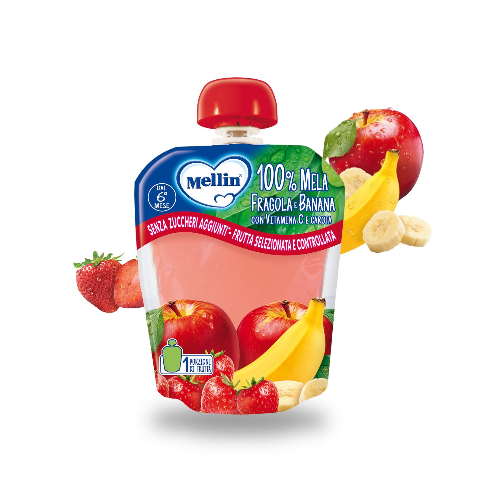 Merenda 100% Mela, fragola e banana con Vitamina C e carota Confezione da 90 g