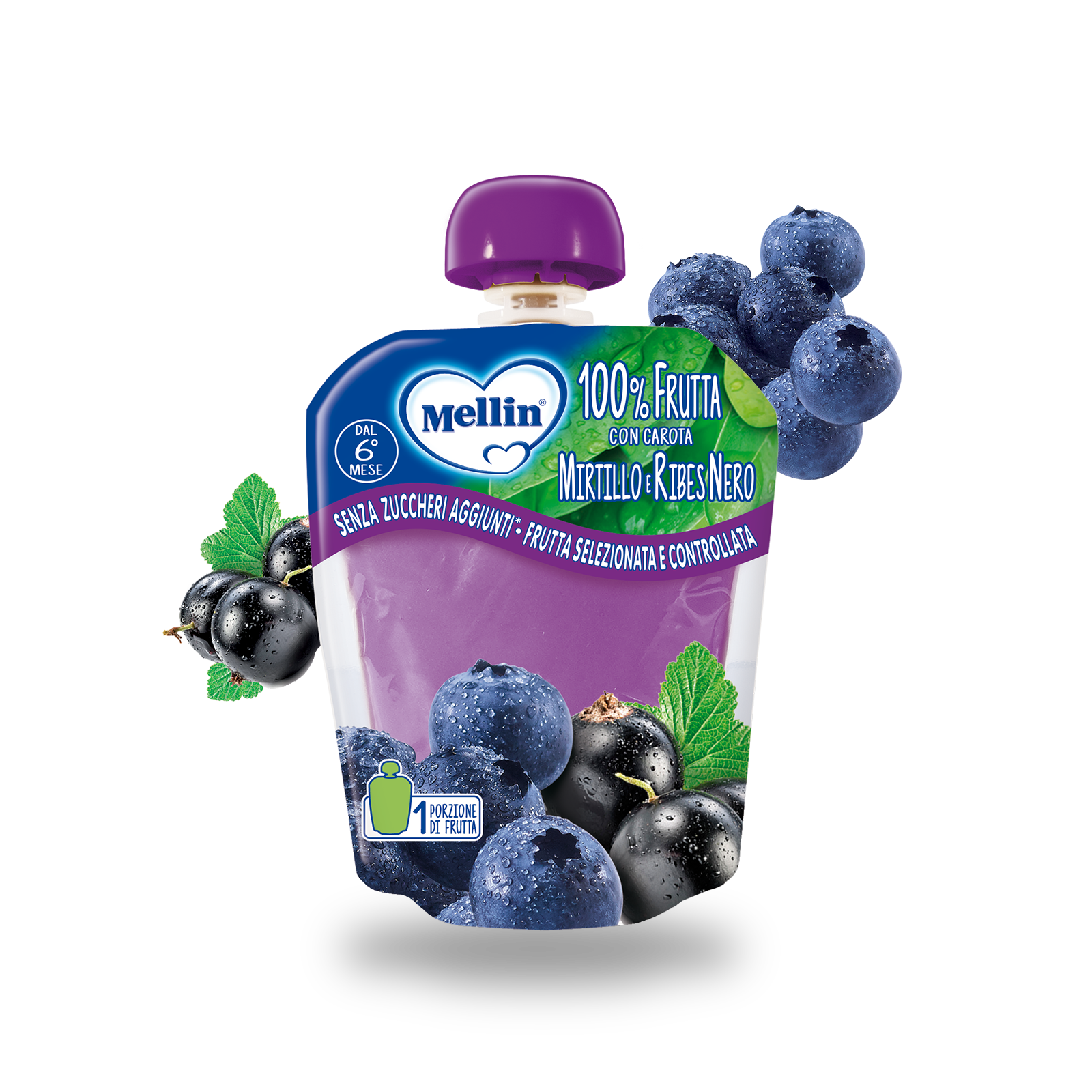Merenda 100% mirtillo e ribes nero con carota Confezione da 90 g