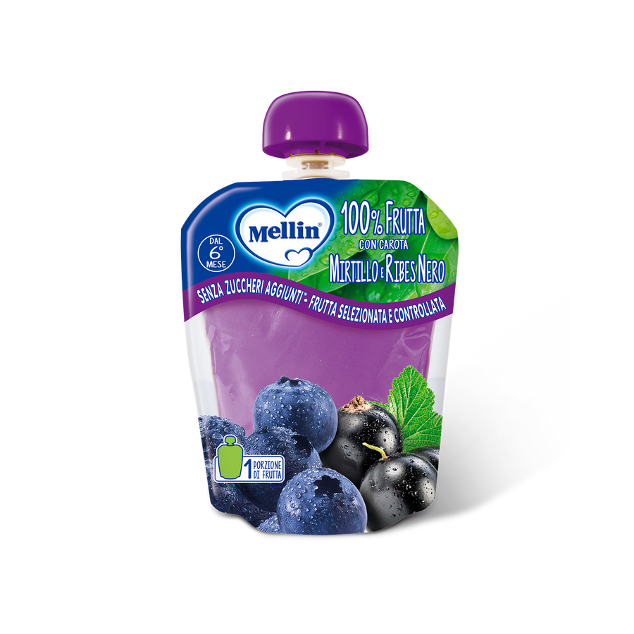 Mellin Merenda 100% mirtillo e ribes nero con carota (pure) *90 g