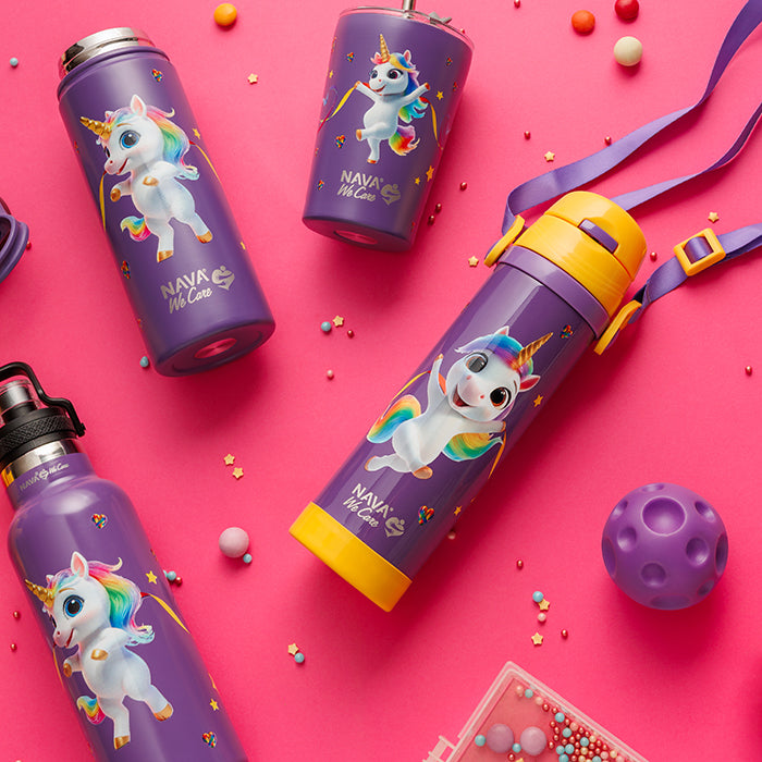 Stainless steel insulated water bottle "We Care", Purple Unicorn 500ml