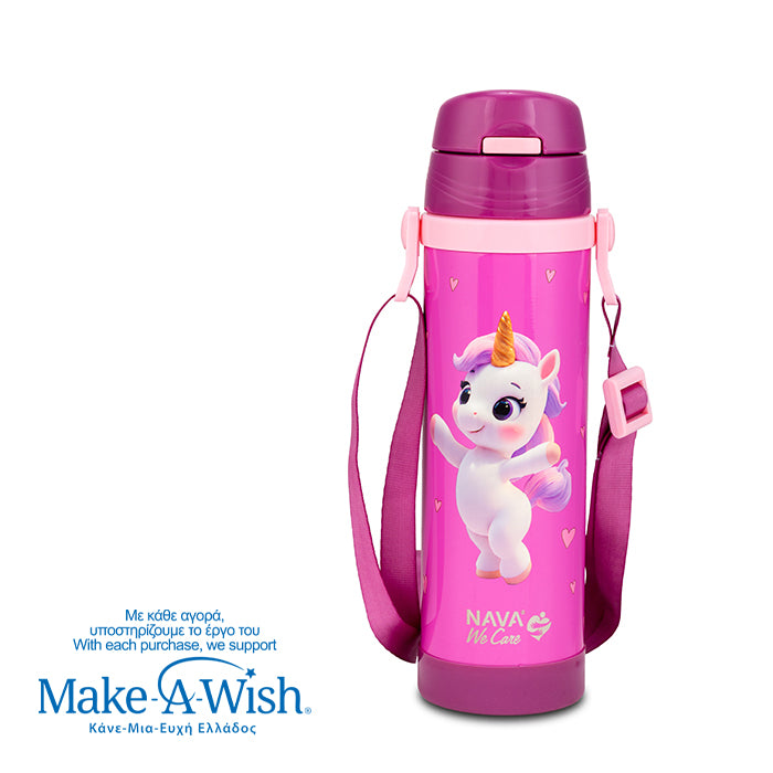 Stainless steel insulated water bottle "We Care", Pink Unicorn 500ml