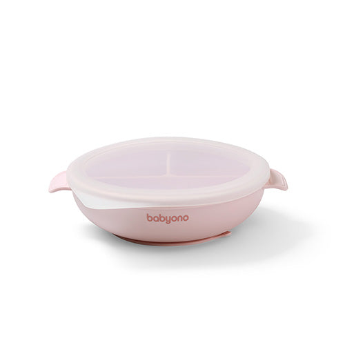 Silicone suction plate with lid pink