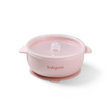 Silicone suction bowl with lid pink