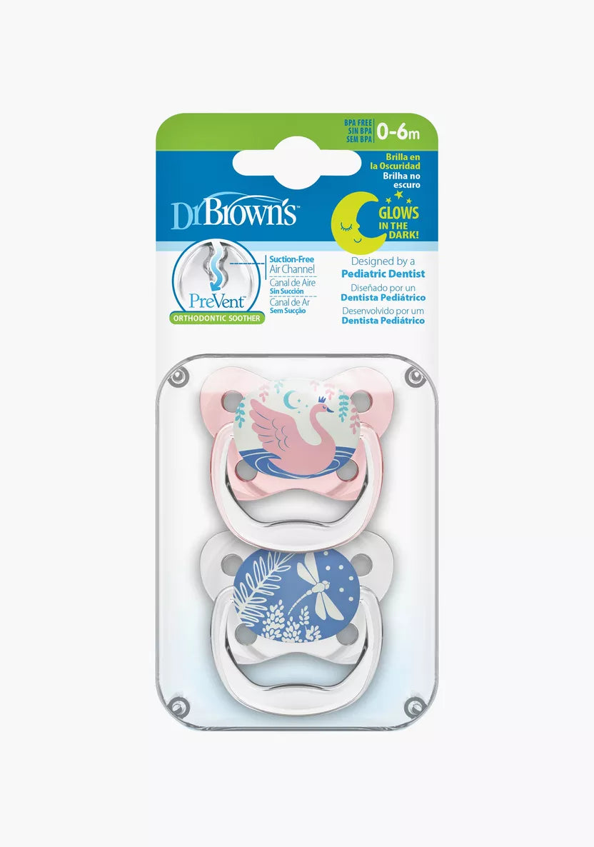 Dr. Brown's 2-Piece Butterfly Glow in The Dark Pacifiers,