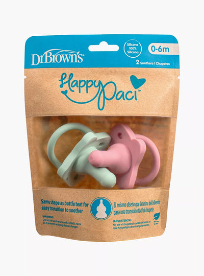 Dr. Brown's HappyPaci™ – 2 пакувања 100% силиконска цуцла за бебиња (0-6м)