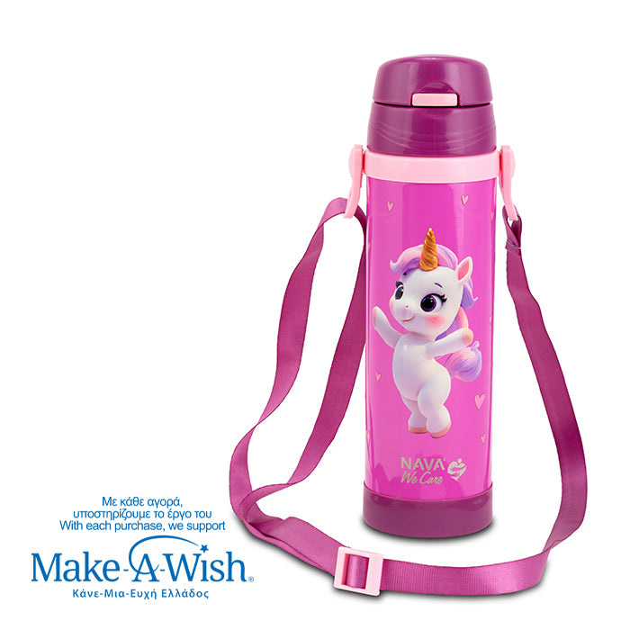Stainless steel insulated water bottle "We Care", Pink Unicorn 500ml