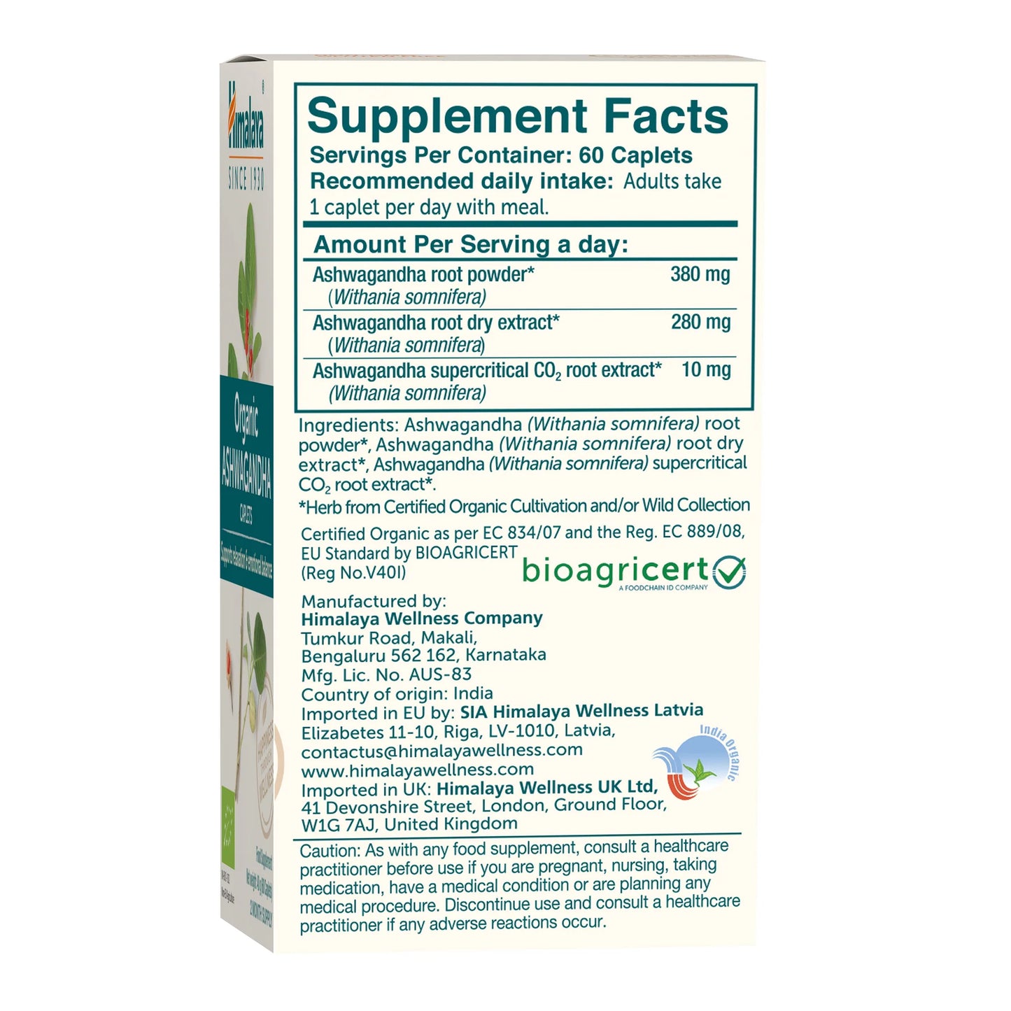 ORGANIC ASHWAGANDHA 60 TABLETA