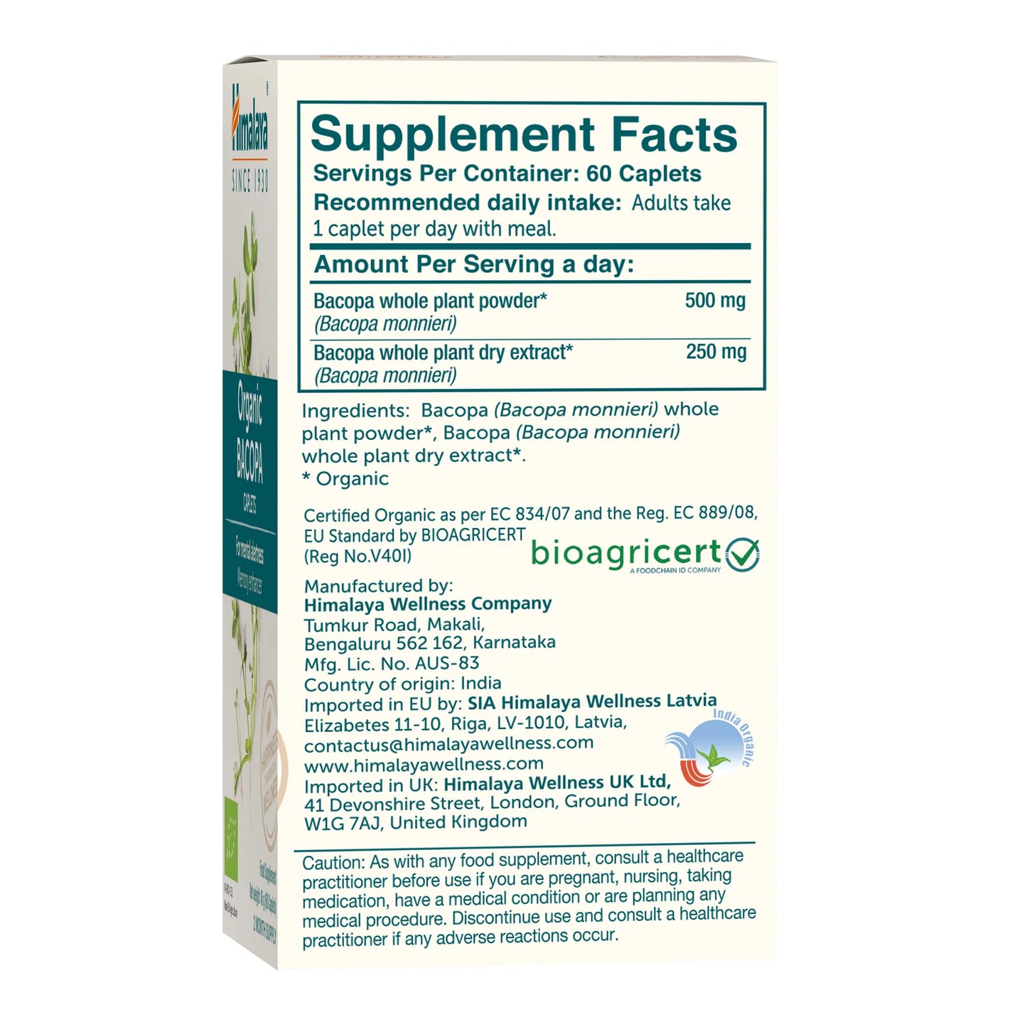ORGANIC BACOPA 60 TABLETA