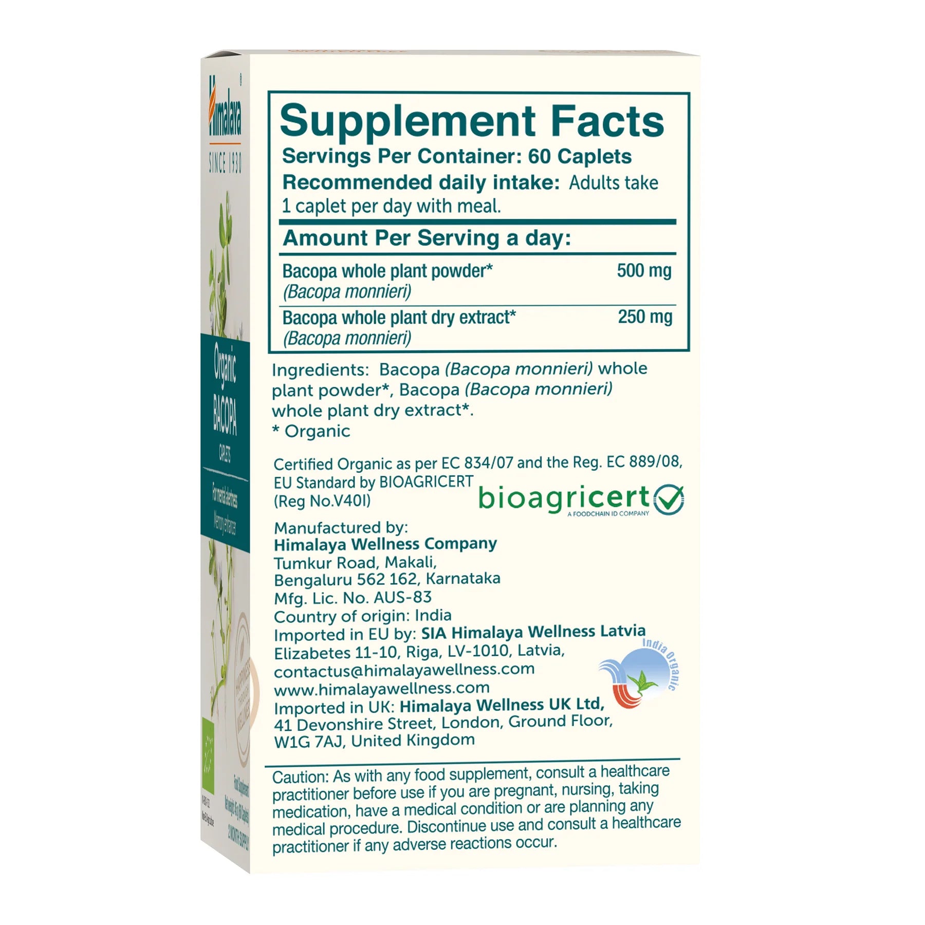 ORGANIC BACOPA 60 TABLETA