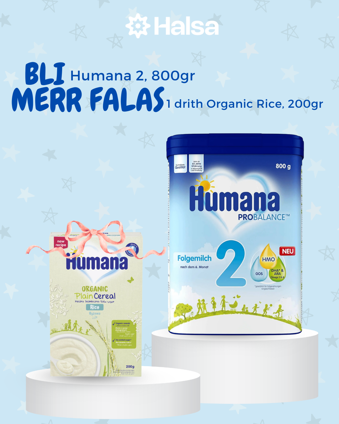 HUMANA Pack - Qumesht Humana 2 + Organic Plain Cereal Rice 200G 4M+ (falas)