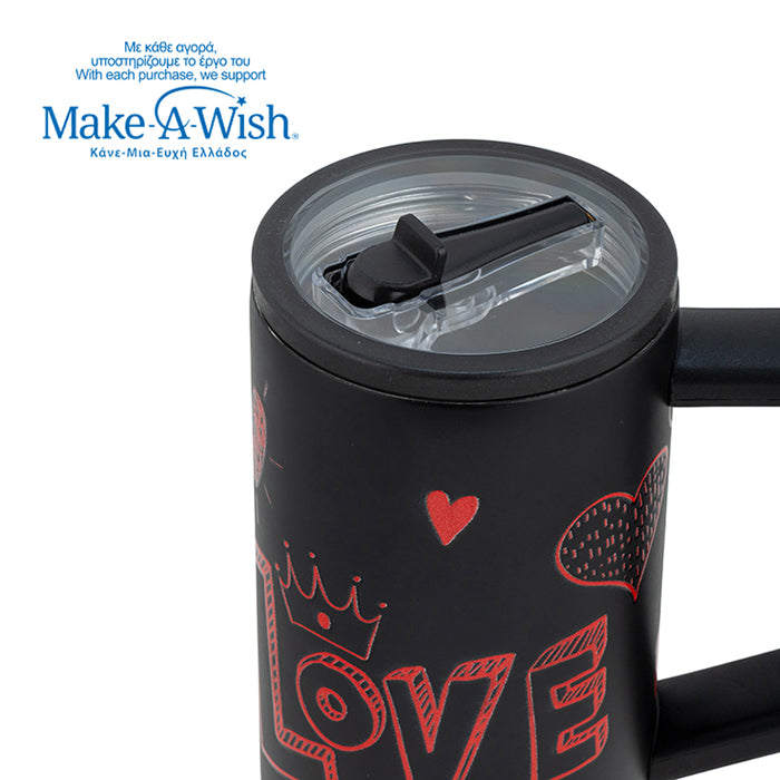 Stainless steel thermos tumbler with plastic straw "We Care", Love 900ml