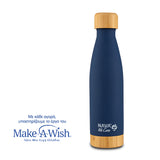 Stainless steel vacuum travel bottle bamboo "We care" dark blue 500ml