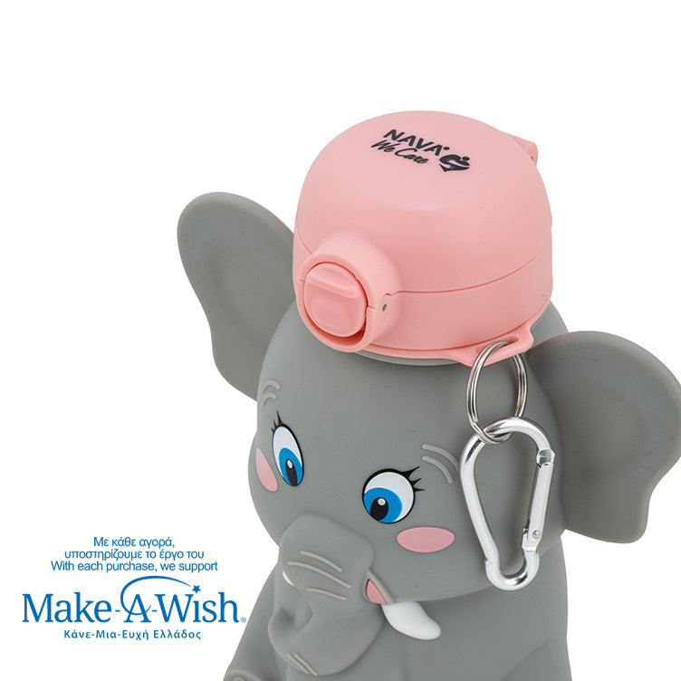 Silicon water bottle "We Care", gray elephant 600ml