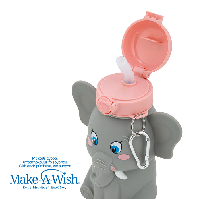 Silicon water bottle "We Care", gray elephant 600ml