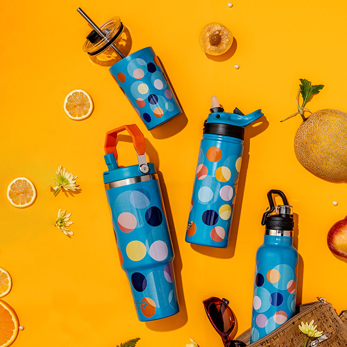 Stainless steel thermos tumbler with sip straw "We Care", Color Dots 900ml