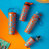 Stainless steel vacuum travel bottle with straw "We Care", Blue Print 500ml