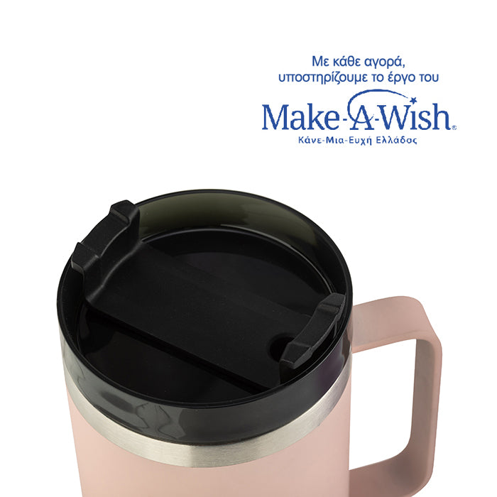 Stainless steel insulated travel mug with plastic straw "We Care", pink 900ml
