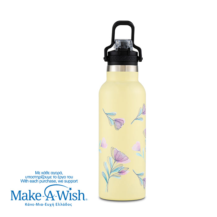 Stainless steel vacuum travel bottle with pouring lid "We Care", Cream Floral 500ml